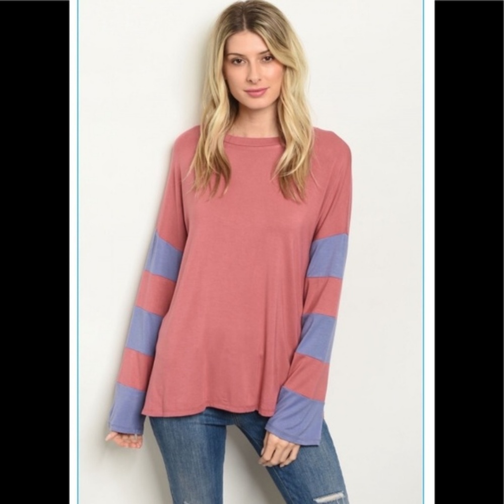 Bamboo mauve and blue stripe top - Picture 2 of 4